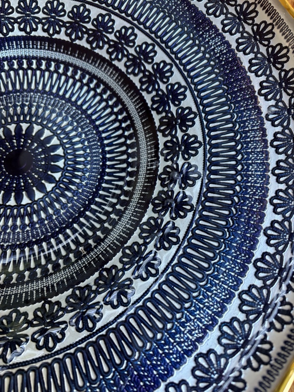 ARGENT VERITABLE SILVER/NAVY BLUE/WHITE/GOLD RIM DECORATIVE GLASS BOWL/PLATTER - Picture 4 of 7